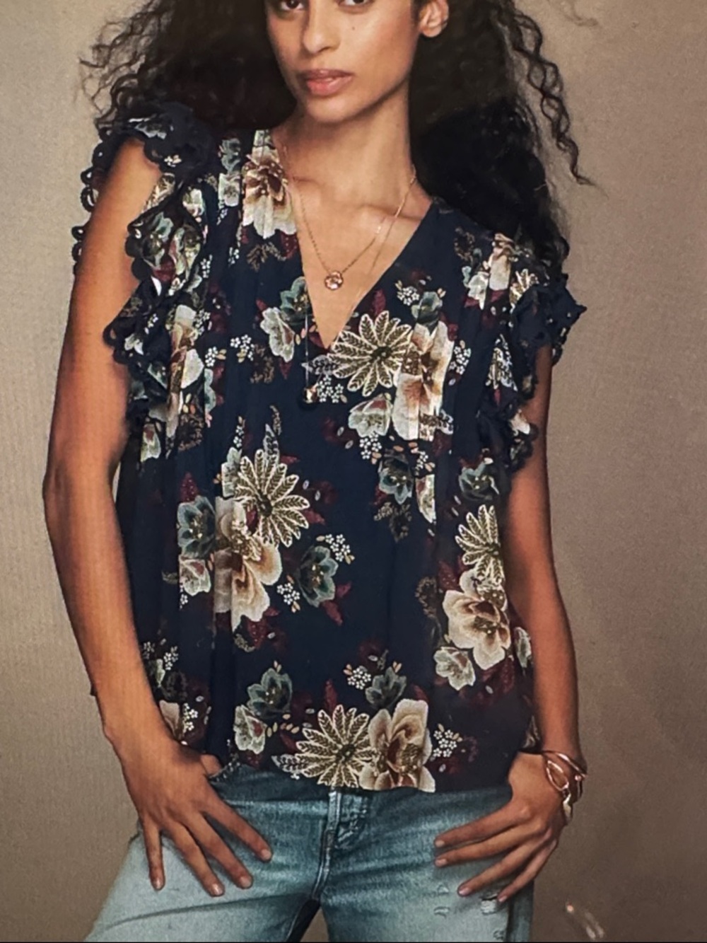 Farm Rio x Anthropologie Ruffle Sleeve V-Neck Ruffle Top - Picture 2 of 9